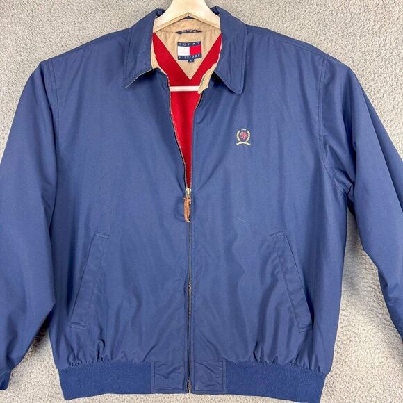 Tommy HIlfiger Jacket Mens‎ Large Blue Fleece Lined Preppy Crest Outdoor 90s Y2K - Picture 1 of 15